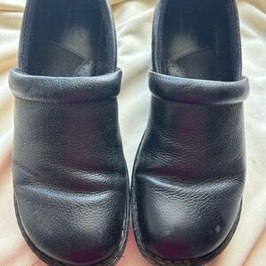 Black Leather Slip-On Clogs